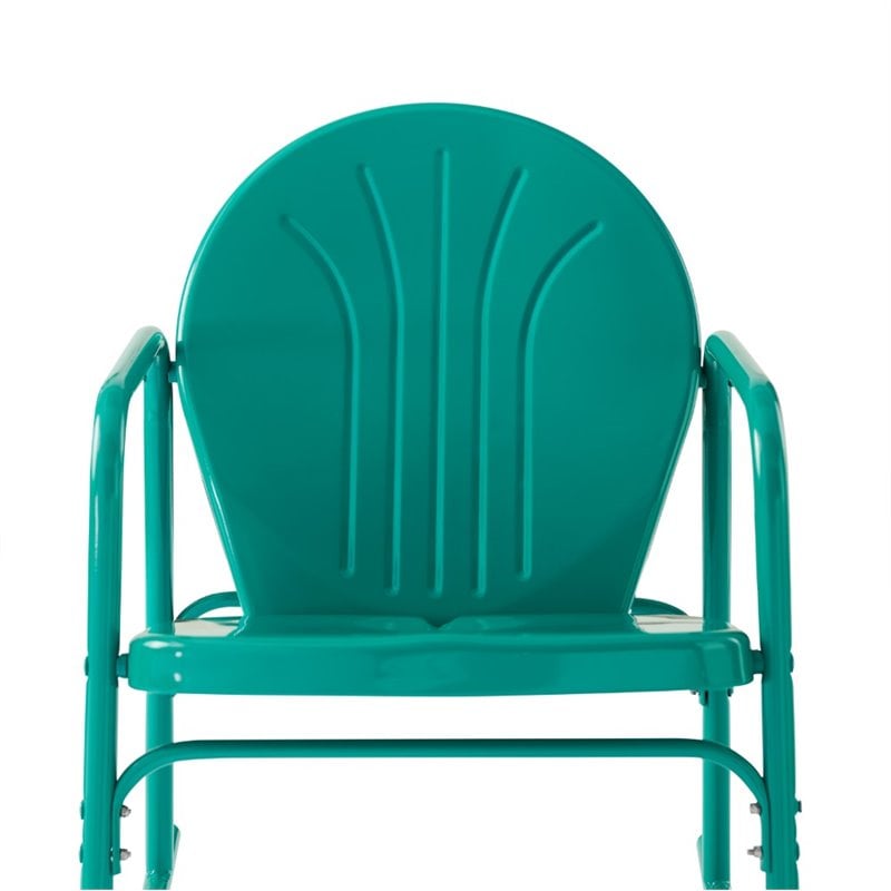 Crosley Furniture Griffith 3 Piece Metal Outdoor Rocking Chair Set in Turquoise