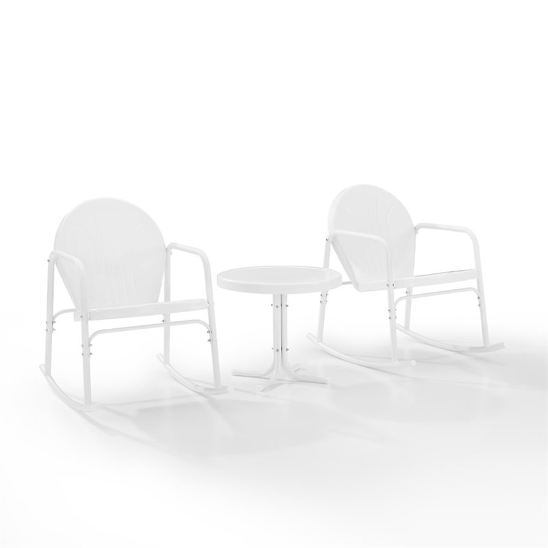 Crosley Furniture Griffith 3 Piece Metal Outdoor Rocking Chair Set in White