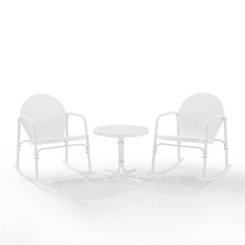 Crosley Furniture Griffith 3 Piece Metal Outdoor Rocking Chair Set in White