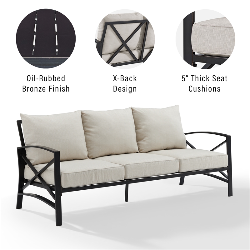 Crosley Furniture Kaplan Outdoor Metal Sofa in Oatmeal/Oil Rubbed Bronze