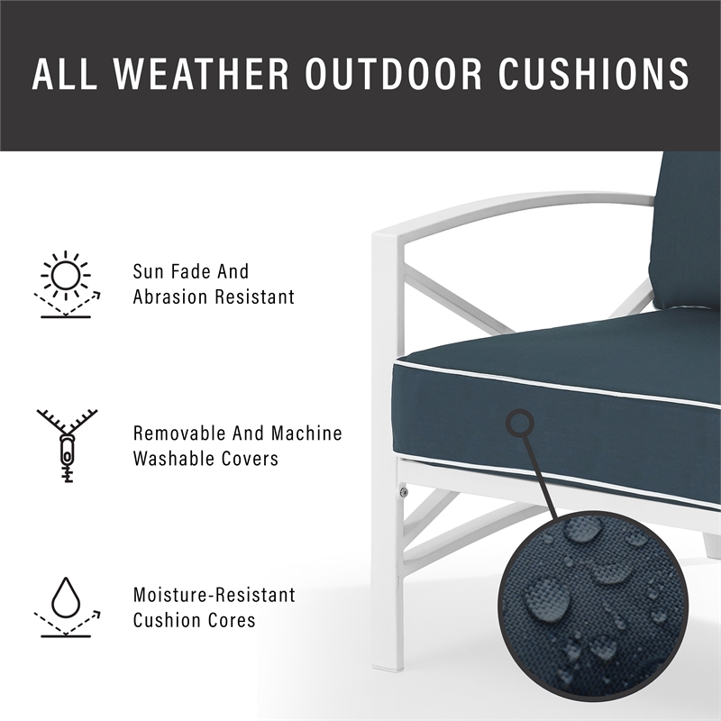 Crosley Kaplan Outdoor Metal Sofa in Navy/White