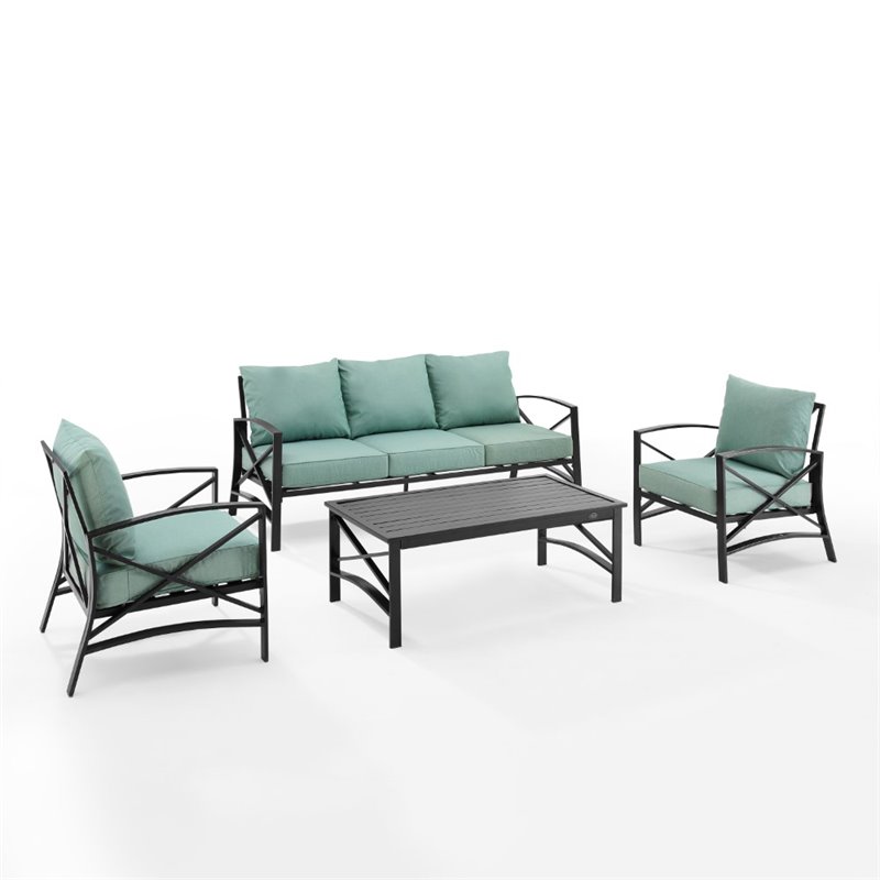 Crosley Furniture Kaplan 4 Piece Metal Outdoor Sofa Set in Mist Green