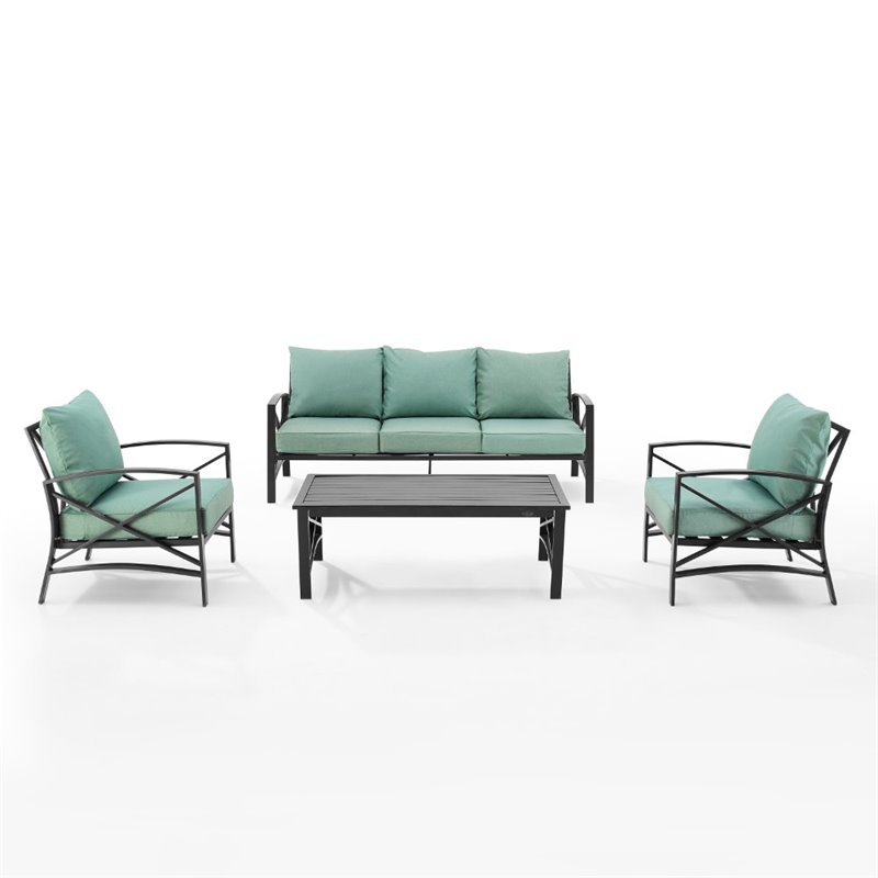 Crosley Furniture Kaplan 4 Piece Metal Outdoor Sofa Set in Mist Green