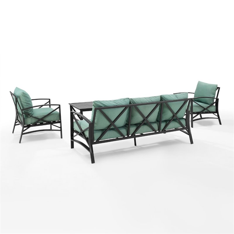 Crosley Furniture Kaplan 4 Piece Metal Outdoor Sofa Set in Mist Green