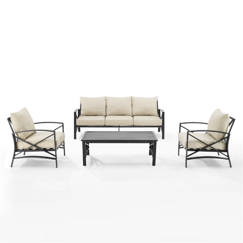 Crosley Furniture Kaplan 4 Piece Metal Outdoor Sofa Set in Oatmeal