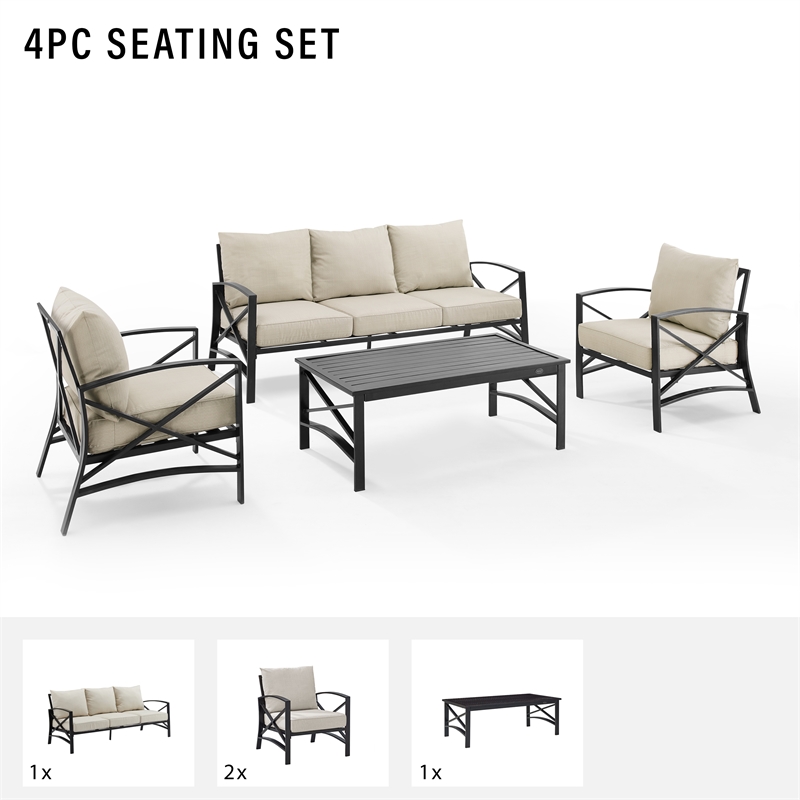 Crosley Furniture Kaplan 4 Piece Metal Outdoor Sofa Set in Oatmeal