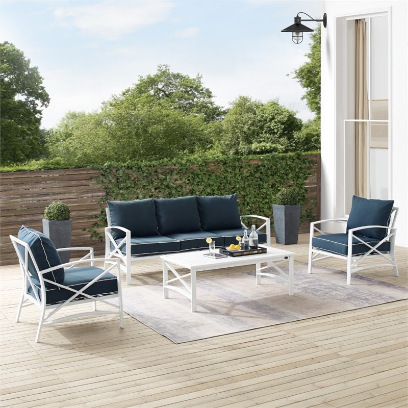 Crosley Kaplan 4 Piece Outdoor Sofa Set in Navy ...