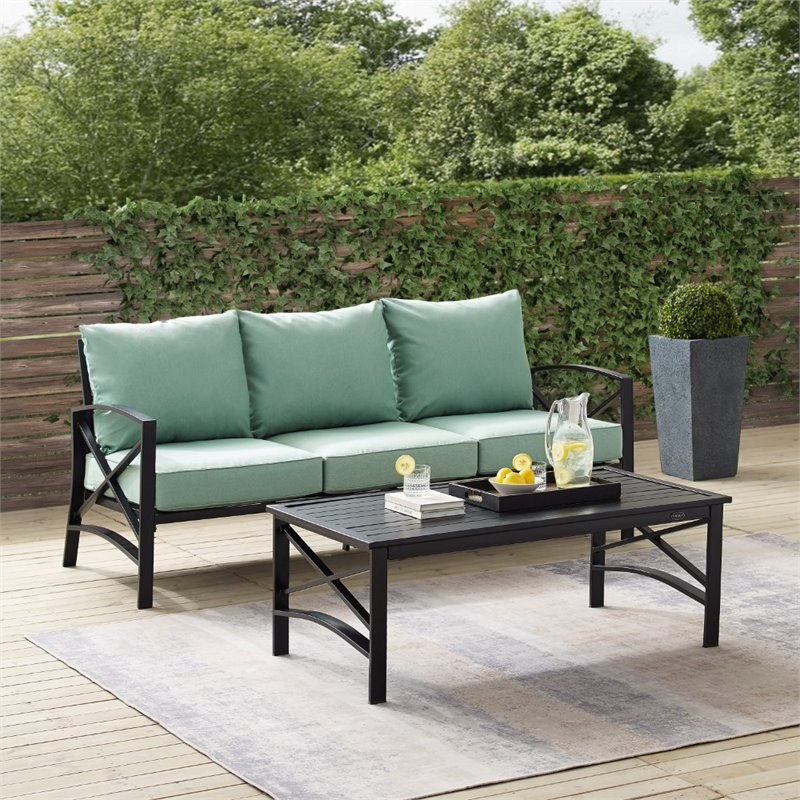 Crosley Furniture Kaplan 2 Piece Metal Outdoor Sofa Set in Mist Green