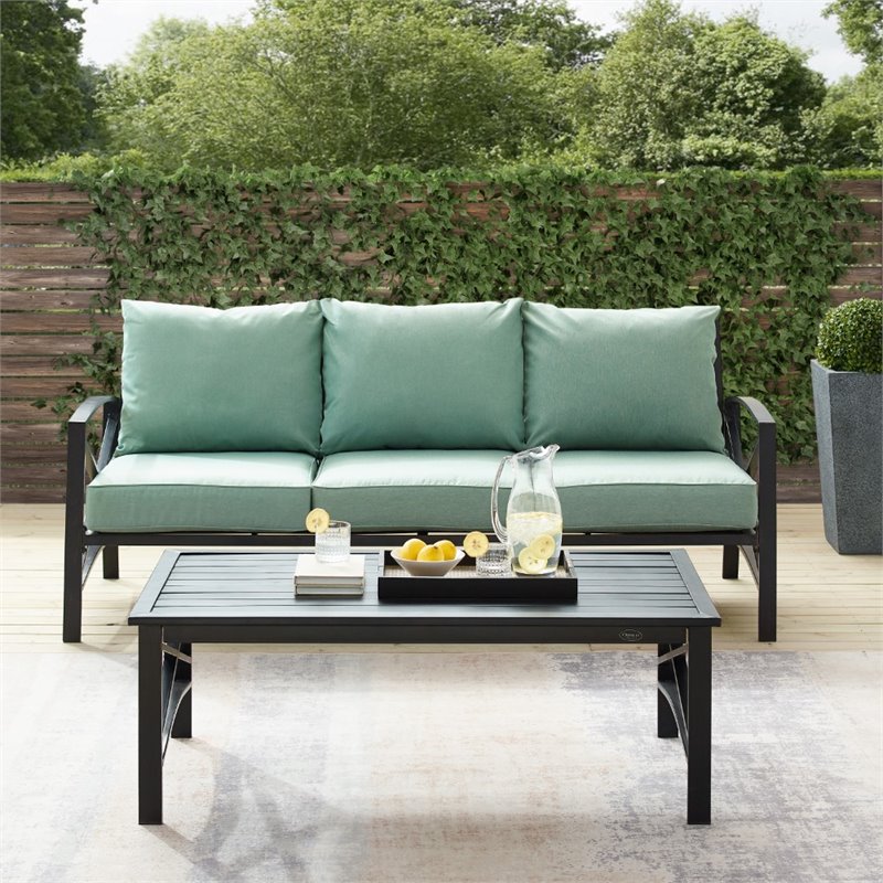 Crosley Furniture Kaplan 2 Piece Metal Outdoor Sofa Set in Mist Green