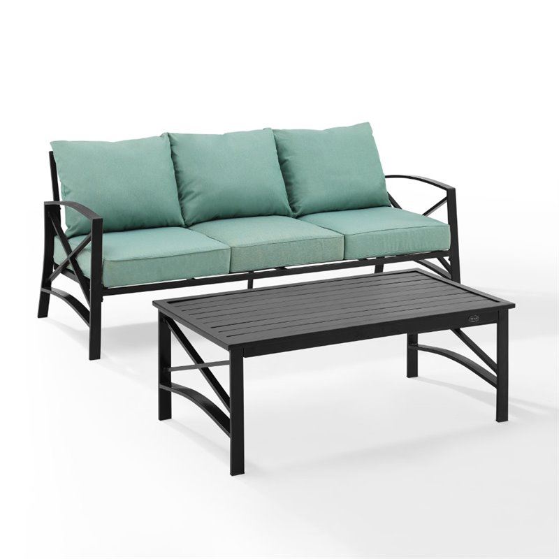 Crosley Furniture Kaplan 2 Piece Metal Outdoor Sofa Set in Mist Green