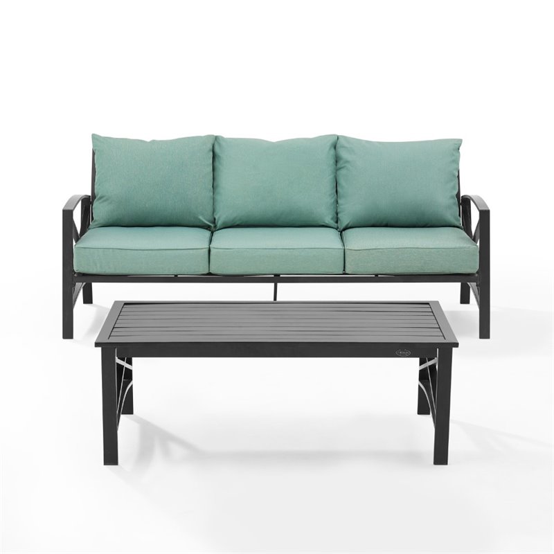 Crosley Furniture Kaplan 2 Piece Metal Outdoor Sofa Set in Mist Green