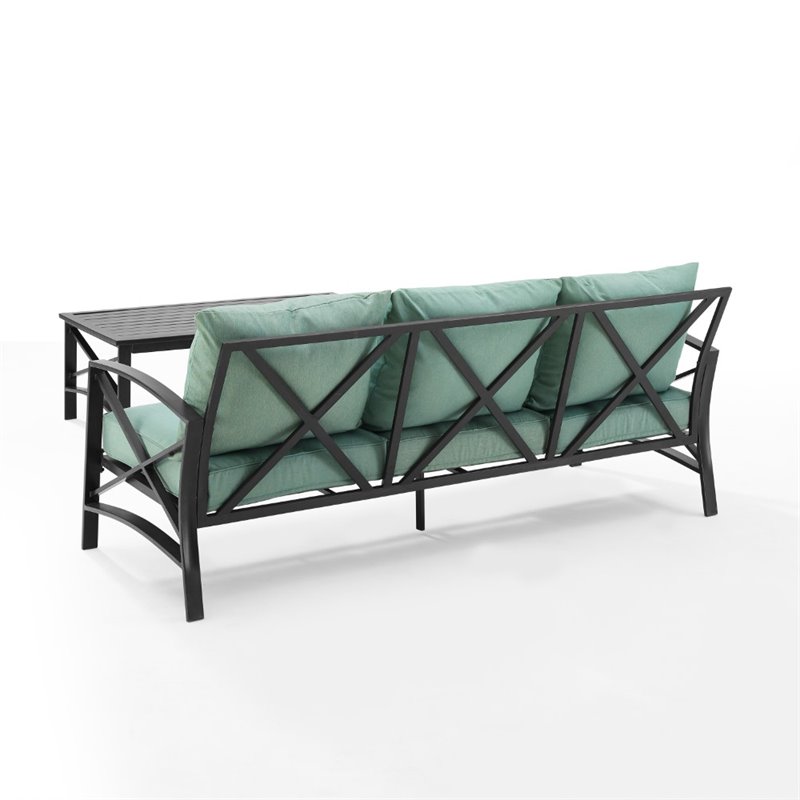 Crosley Furniture Kaplan 2 Piece Metal Outdoor Sofa Set in Mist Green
