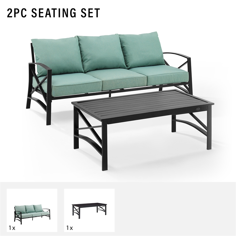 Crosley Furniture Kaplan 2 Piece Metal Outdoor Sofa Set in Mist Green