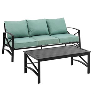 Crosley Furniture Kaplan 2 Piece Metal Outdoor Sofa Set in Mist Green