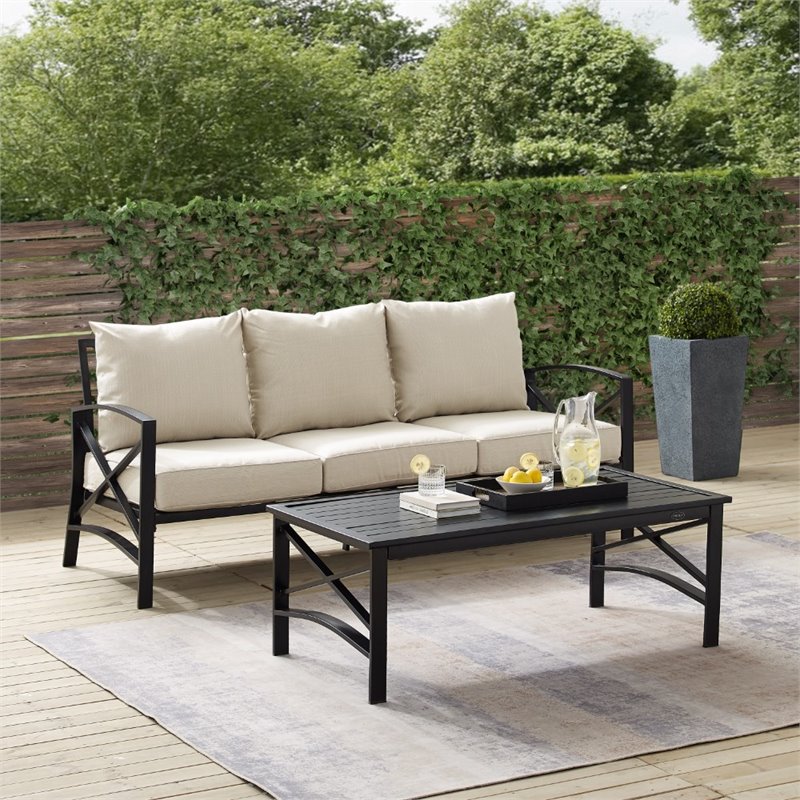 Crosley Furniture Kaplan 2 Piece Metal Outdoor Sofa Set in Oatmeal