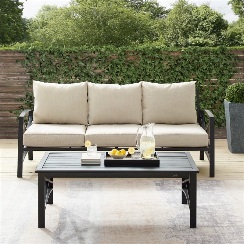Crosley Furniture Kaplan 2 Piece Metal Outdoor Sofa Set in Oatmeal
