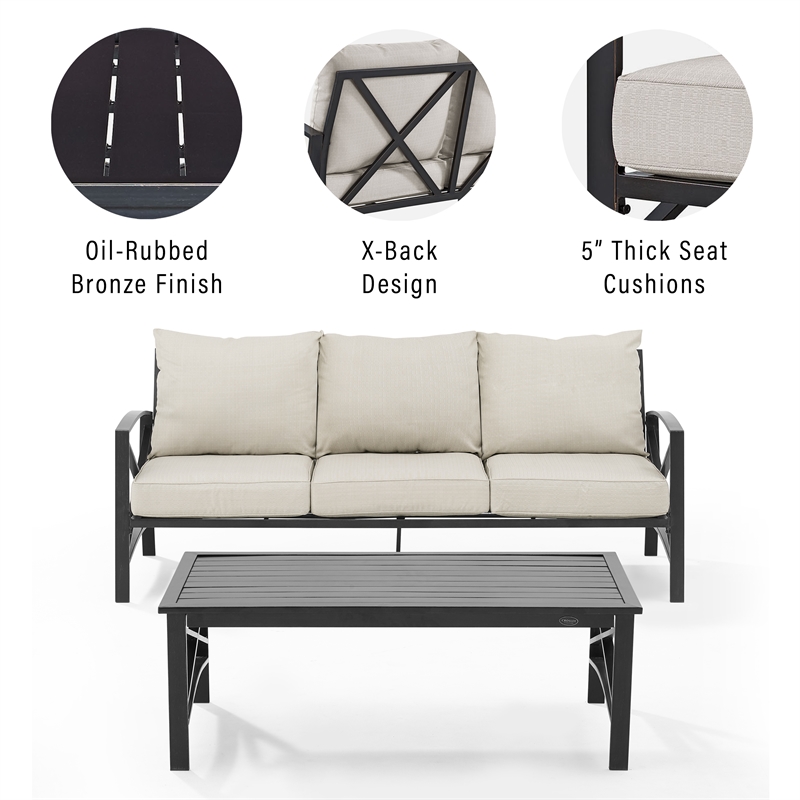 Crosley Furniture Kaplan 2 Piece Metal Outdoor Sofa Set in Oatmeal