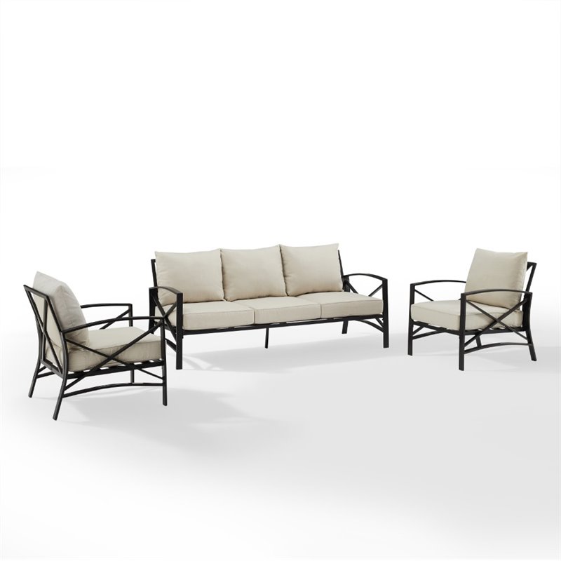 Crosley Furniture Kaplan 3 Piece Metal Outdoor Sofa Set in Oatmeal