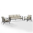 Crosley Furniture Kaplan 3 Piece Metal Outdoor Sofa Set in Oatmeal