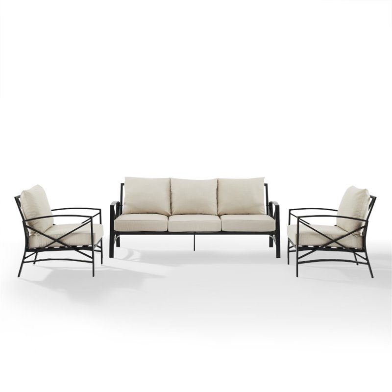 Crosley Furniture Kaplan 3 Piece Metal Outdoor Sofa Set in Oatmeal