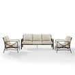 Crosley Furniture Kaplan 3 Piece Metal Outdoor Sofa Set in Oatmeal