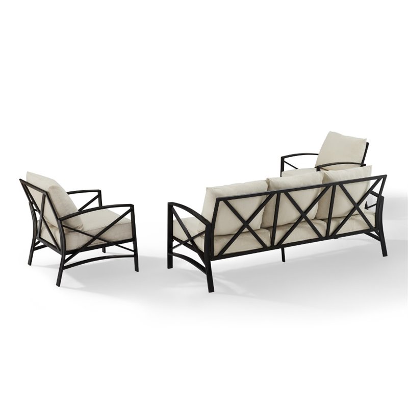 Crosley Furniture Kaplan 3 Piece Metal Outdoor Sofa Set in Oatmeal