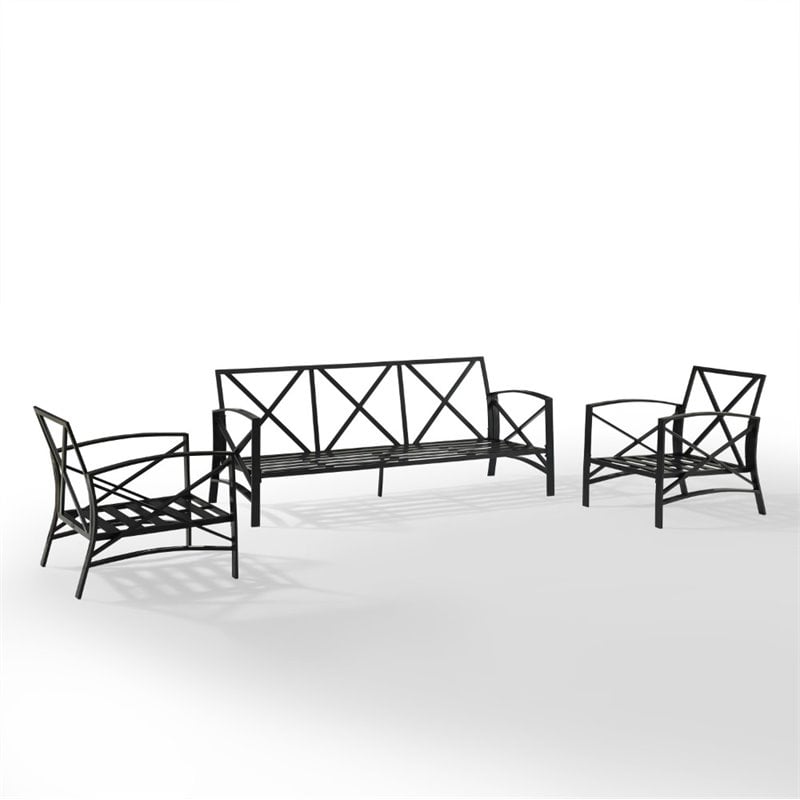 Crosley Furniture Kaplan 3 Piece Metal Outdoor Sofa Set in Oatmeal
