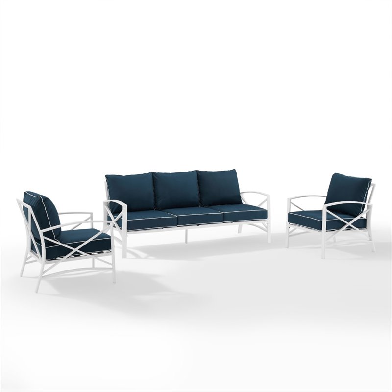Crosley Kaplan 3 Piece Outdoor Sofa Set in Navy ...