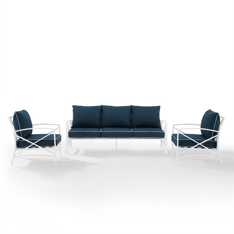 Crosley Kaplan 3 Piece Outdoor Sofa Set in Navy ...