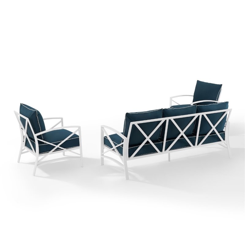 Crosley Kaplan 3 Piece Outdoor Sofa Set in Navy ...