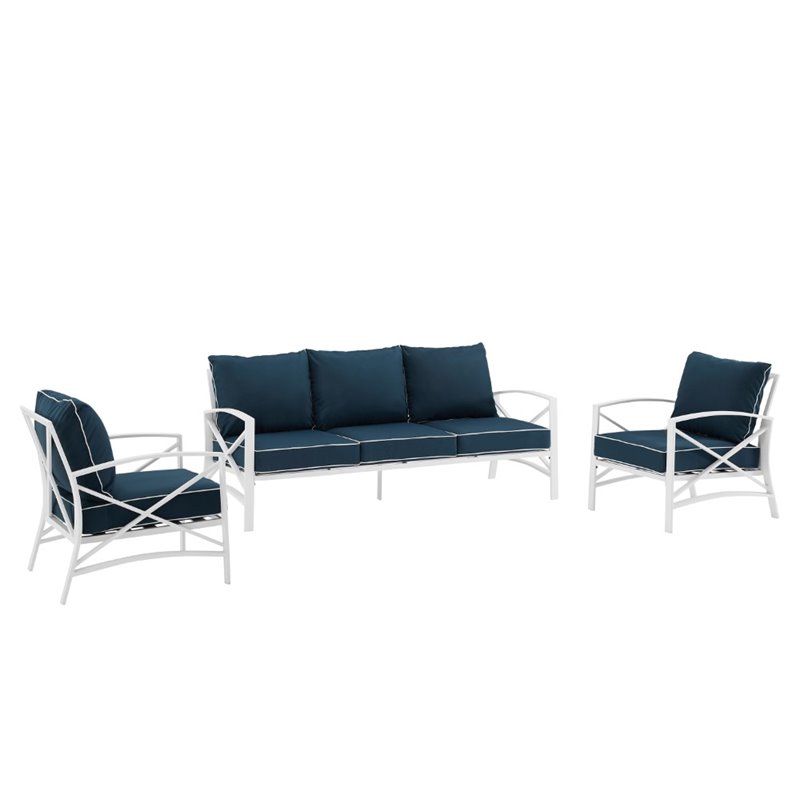 Crosley Kaplan 3 Piece Outdoor Sofa Set in Navy ...