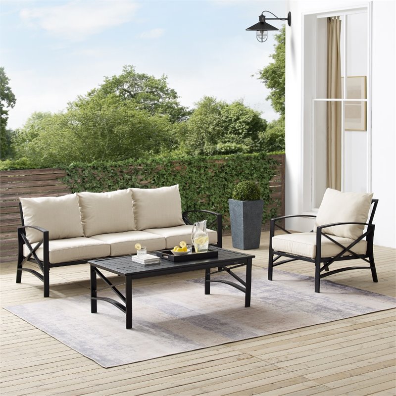 Crosley Furniture Kaplan 3 Piece Metal Outdoor Sofa Set in Oatmeal