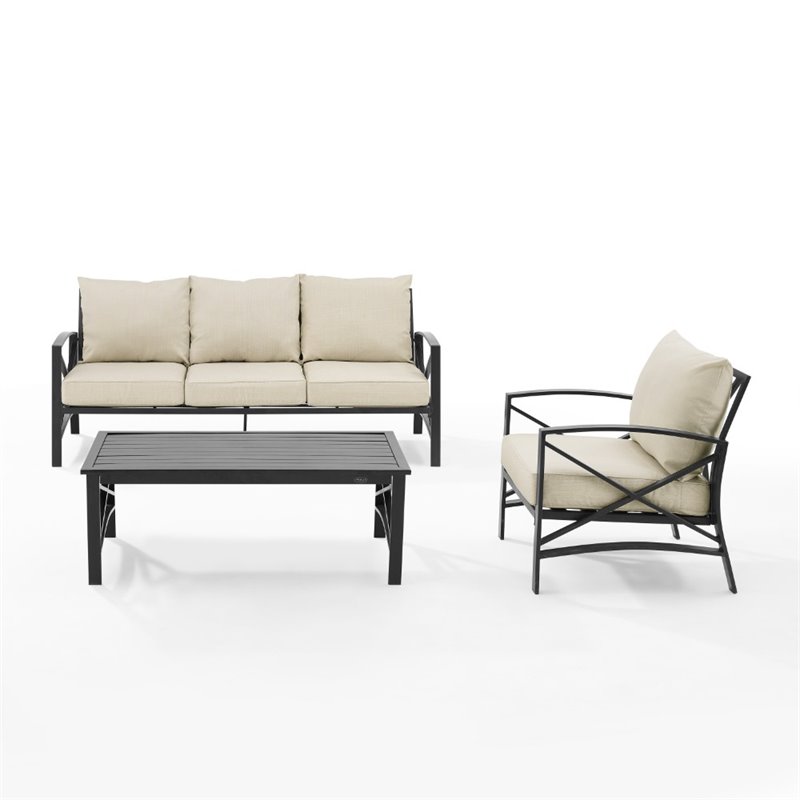 Crosley Furniture Kaplan 3 Piece Metal Outdoor Sofa Set in Oatmeal