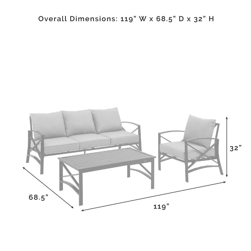 Crosley Furniture Kaplan 3 Piece Metal Outdoor Sofa Set in Oatmeal