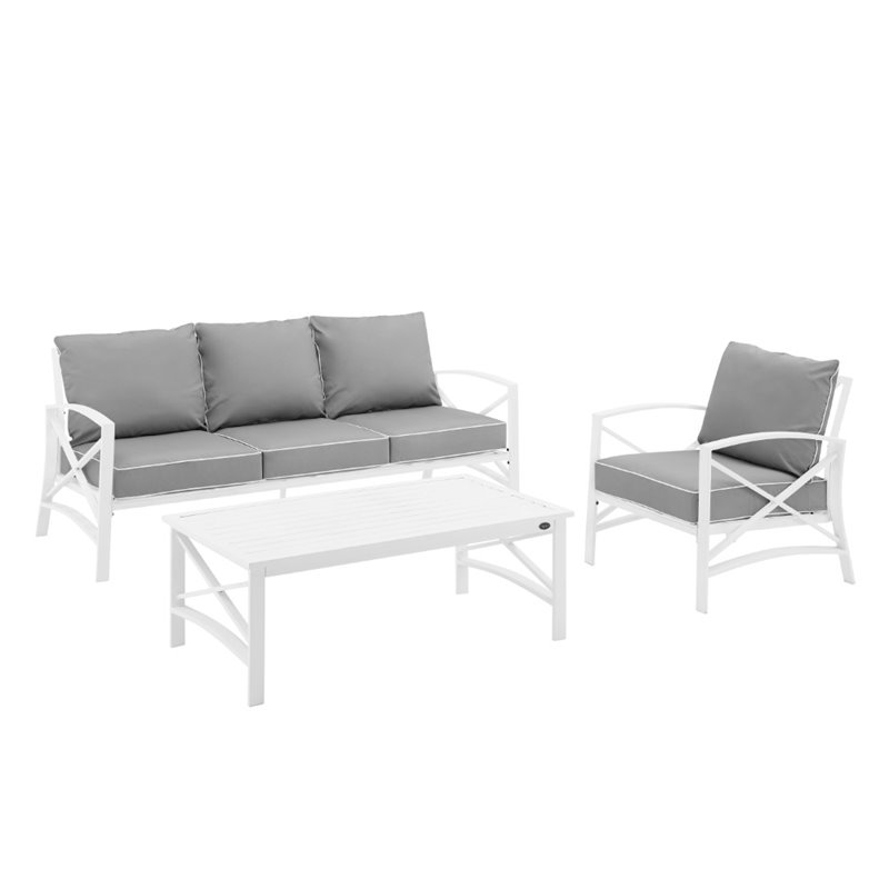 Crosley Kaplan 3 Piece Outdoor Sofa Set in Gray ...