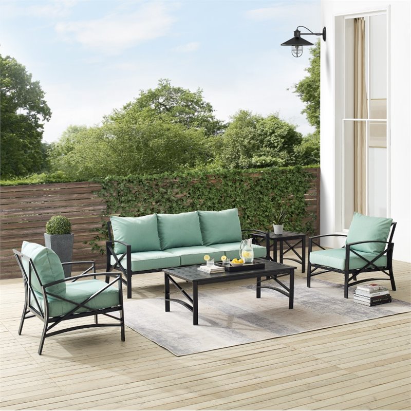 Crosley Furniture Kaplan 5 Piece Metal Outdoor Sofa Set in Mist Green
