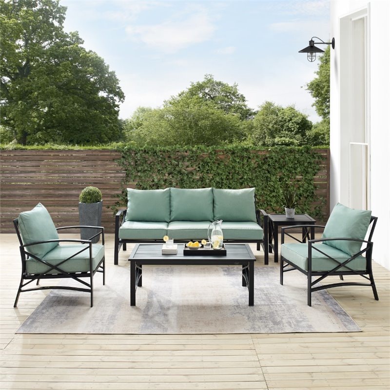 Crosley Furniture Kaplan 5 Piece Metal Outdoor Sofa Set in Mist Green