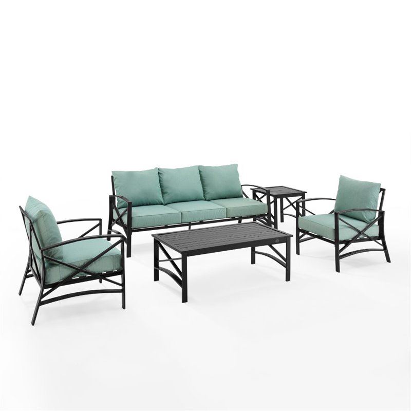 Crosley Furniture Kaplan 5 Piece Metal Outdoor Sofa Set in Mist Green