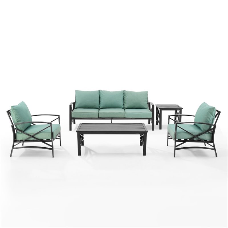 Crosley Furniture Kaplan 5 Piece Metal Outdoor Sofa Set in Mist Green