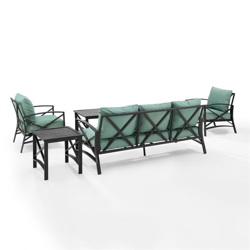 Crosley Furniture Kaplan 5 Piece Metal Outdoor Sofa Set in Mist Green