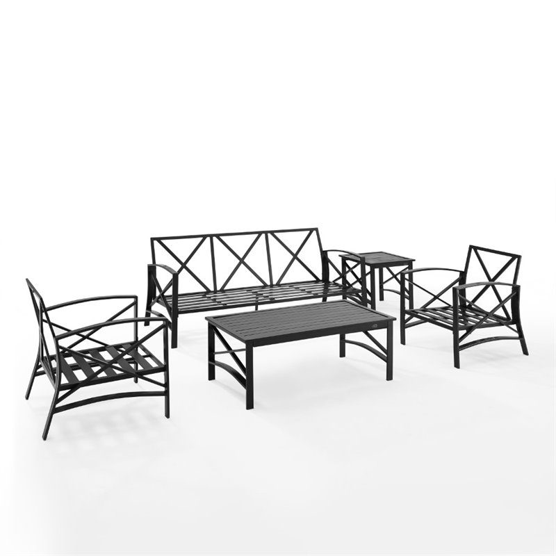 Crosley Furniture Kaplan 5 Piece Metal Outdoor Sofa Set in Mist Green