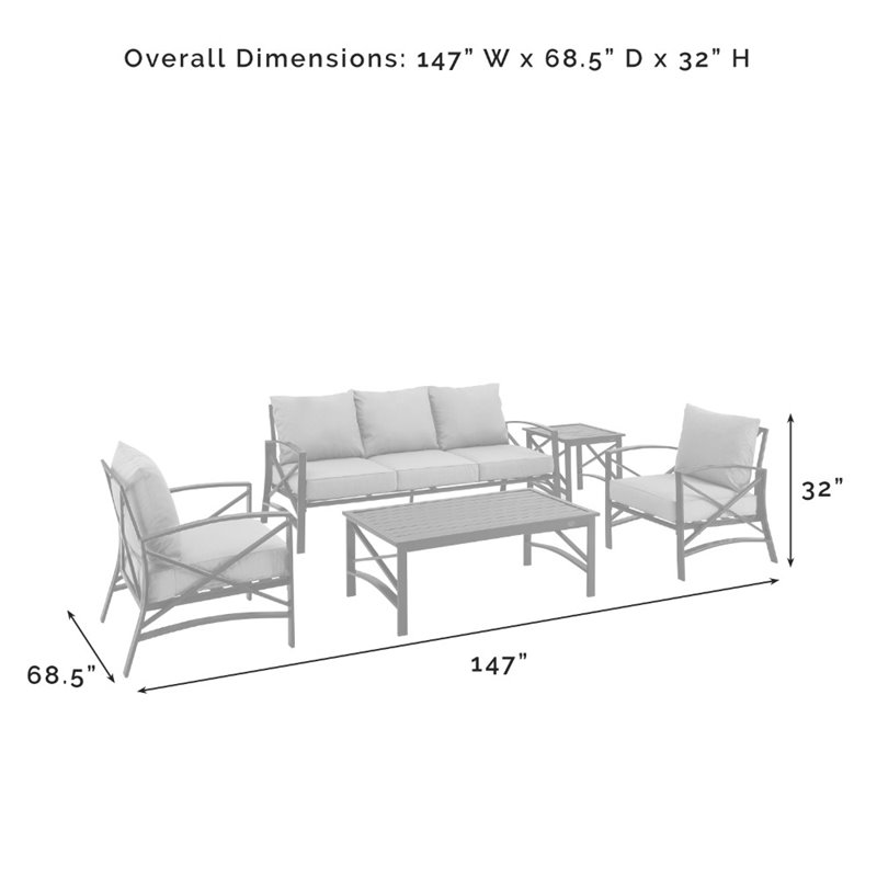 Crosley Furniture Kaplan 5 Piece Metal Outdoor Sofa Set in Mist Green