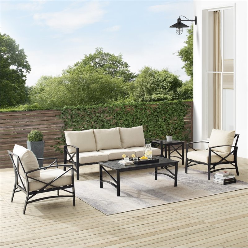 Crosley Furniture Kaplan 5 Piece Metal Outdoor Sofa Set in Oatmeal