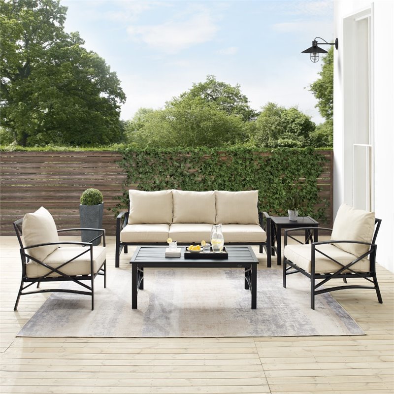 Crosley Furniture Kaplan 5 Piece Metal Outdoor Sofa Set in Oatmeal
