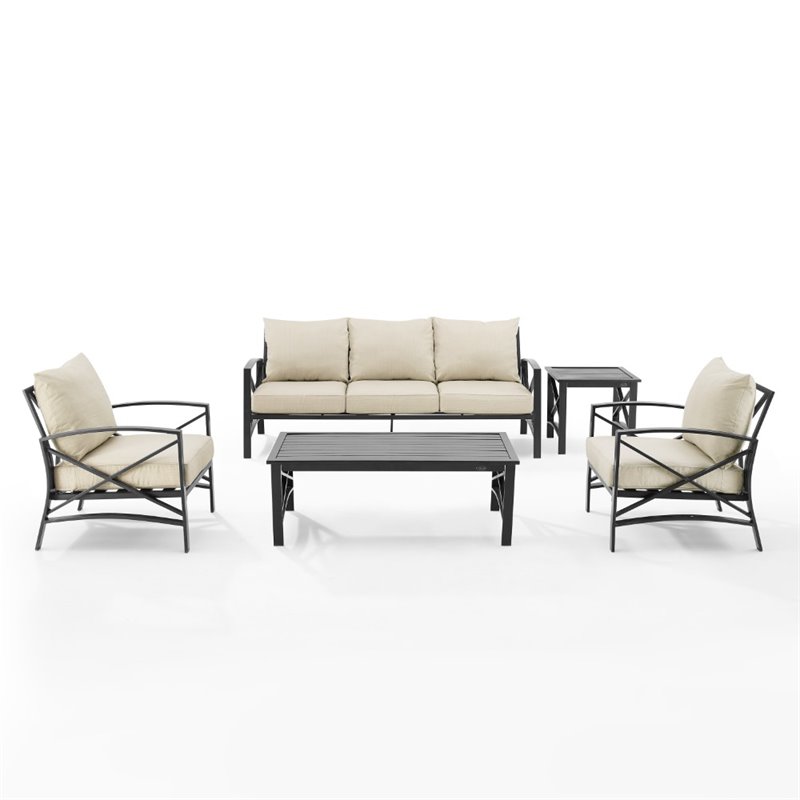 Crosley Furniture Kaplan 5 Piece Metal Outdoor Sofa Set in Oatmeal