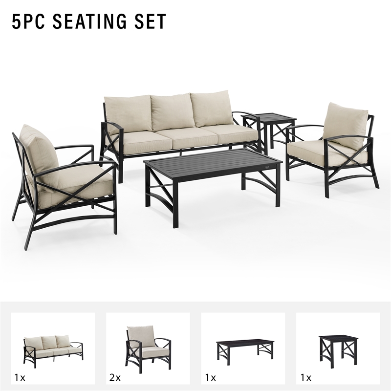 Crosley Furniture Kaplan 5 Piece Metal Outdoor Sofa Set in Oatmeal