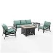 Crosley Furniture Kaplan 5Pc Metal Outdoor Sofa Set & Fire Table in Mist Green