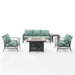 Crosley Furniture Kaplan 5Pc Metal Outdoor Sofa Set & Fire Table in Mist Green