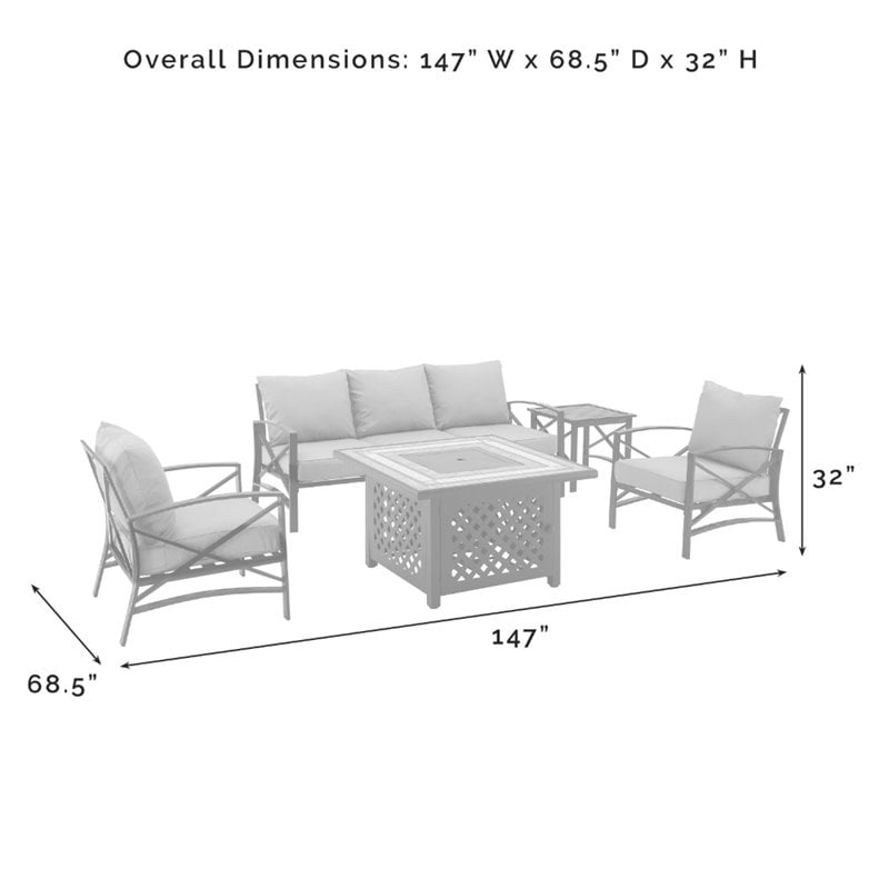 Crosley Furniture Kaplan 5Pc Metal Outdoor Sofa Set & Fire Table in Mist Green