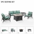 Crosley Furniture Kaplan 5Pc Metal Outdoor Sofa Set & Fire Table in Mist Green